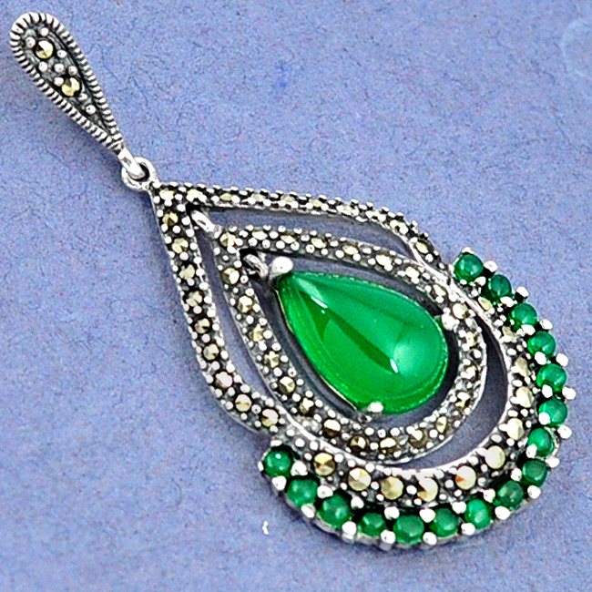 Green Chalcedony Pear Pendant